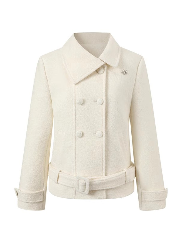 Diagonal Collar Double-Breasted Wool Coat