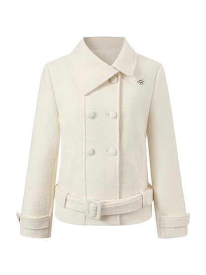 Diagonal Collar Double-Breasted Wool Coat