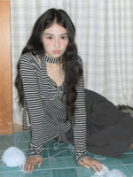 Square Neck Bow Striped Top