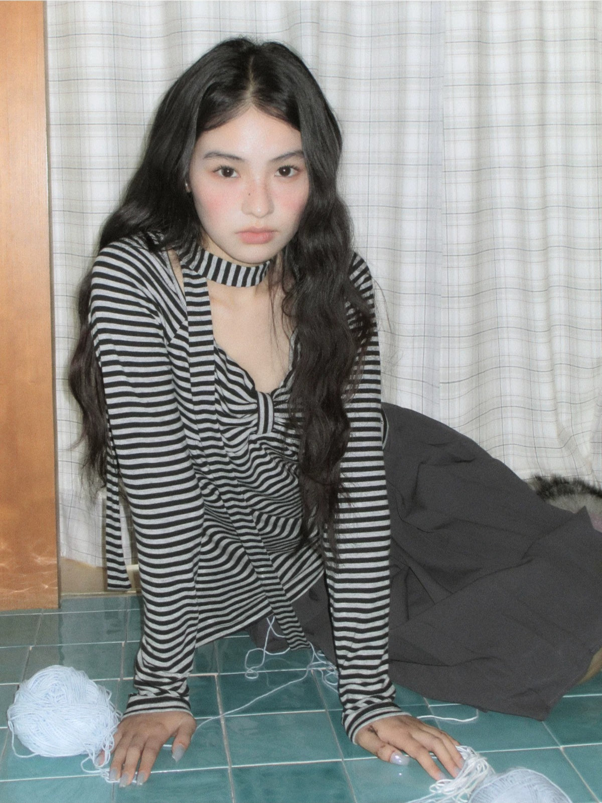 Square Neck Bow Striped Top