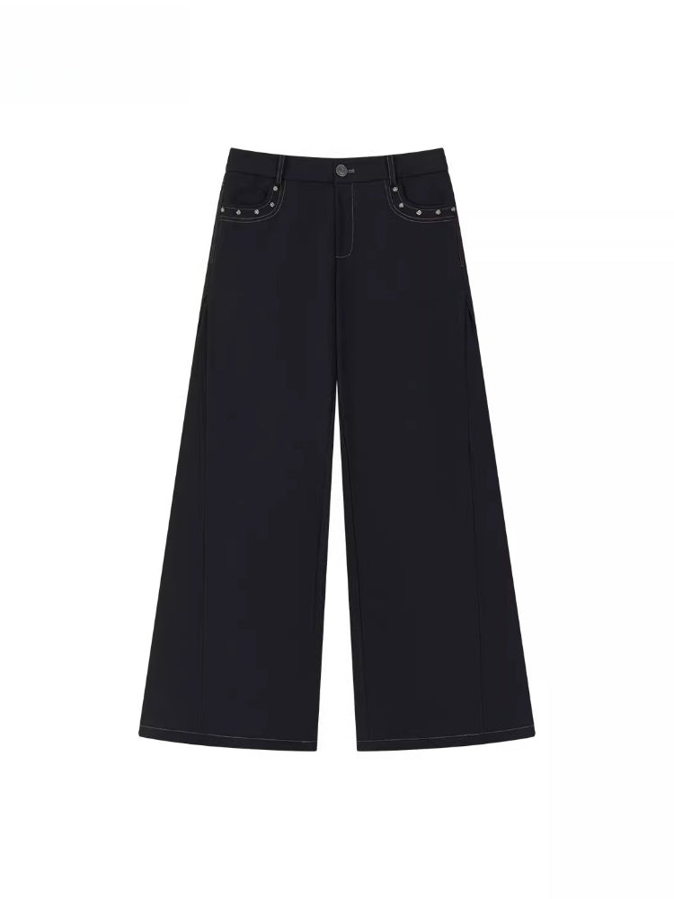 Wave Embroidered Wide-Leg Pants