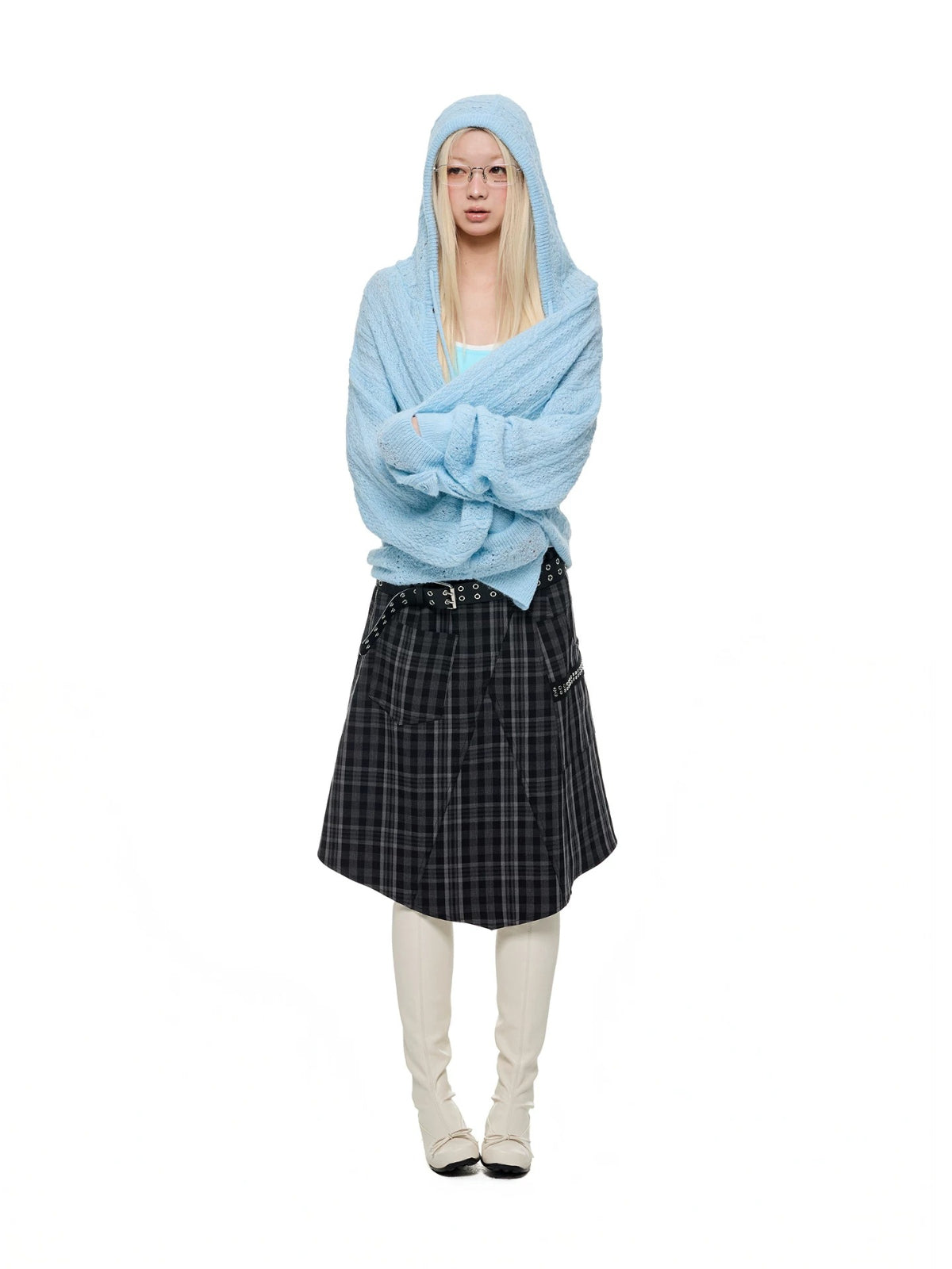 Hooded Mohair Blend Knit Cardigan