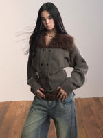 Fur Collar Oversized Sleeve Sweater Coat