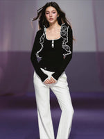 Rose Trim Cardigan Set
