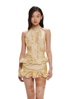 Light Yellow Wave Rhinestones Lace Halter Set