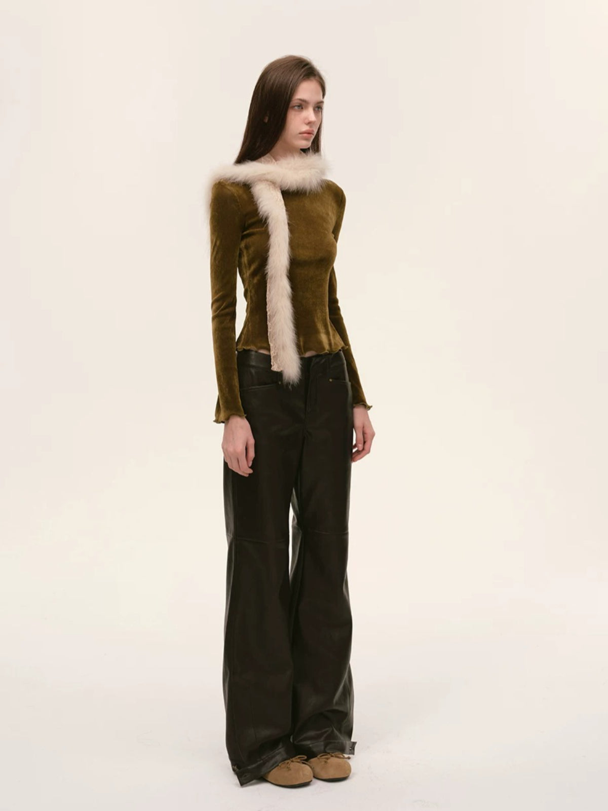 Paneled Faux Leather Wide-Leg Pants