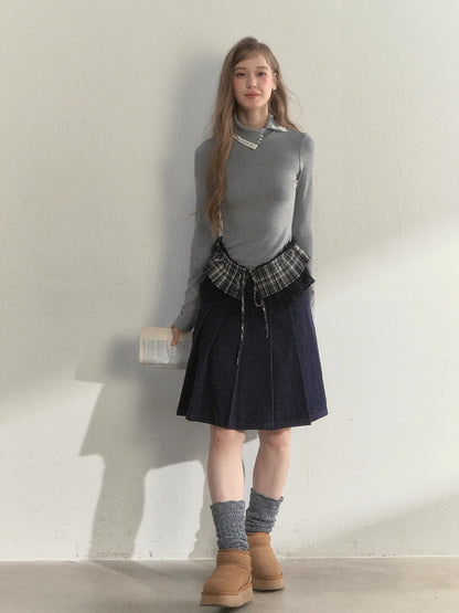 “Layered Essential” Pleated Panel Knit Top