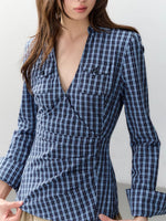 Blue & White V-neck Pocket Shirt