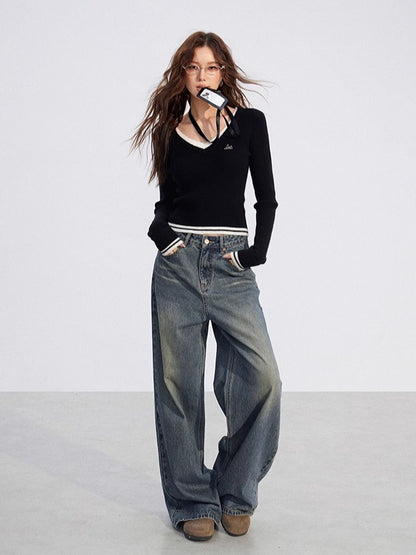 V-Neck Knit Slim Top