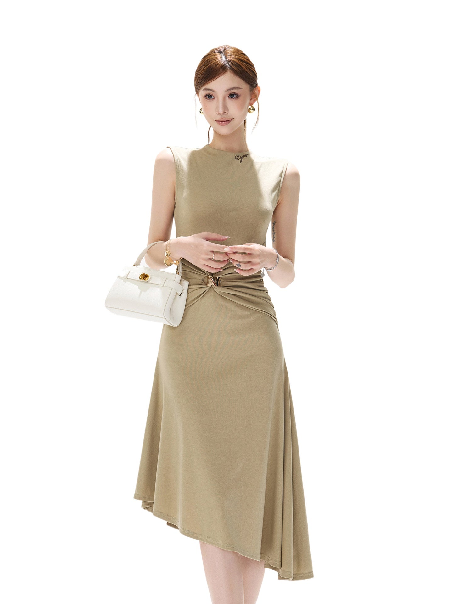 Brown Twisted Waist Dress