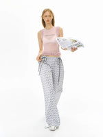 Grey Floral Wide-Leg Pants