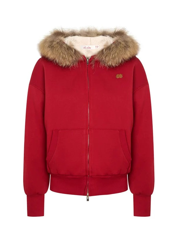 Red Fur-Trimmed Hoodie &amp; Pants Set