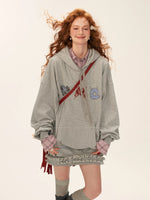 Plaid Embroidered Hooded Sweatshirt Dress