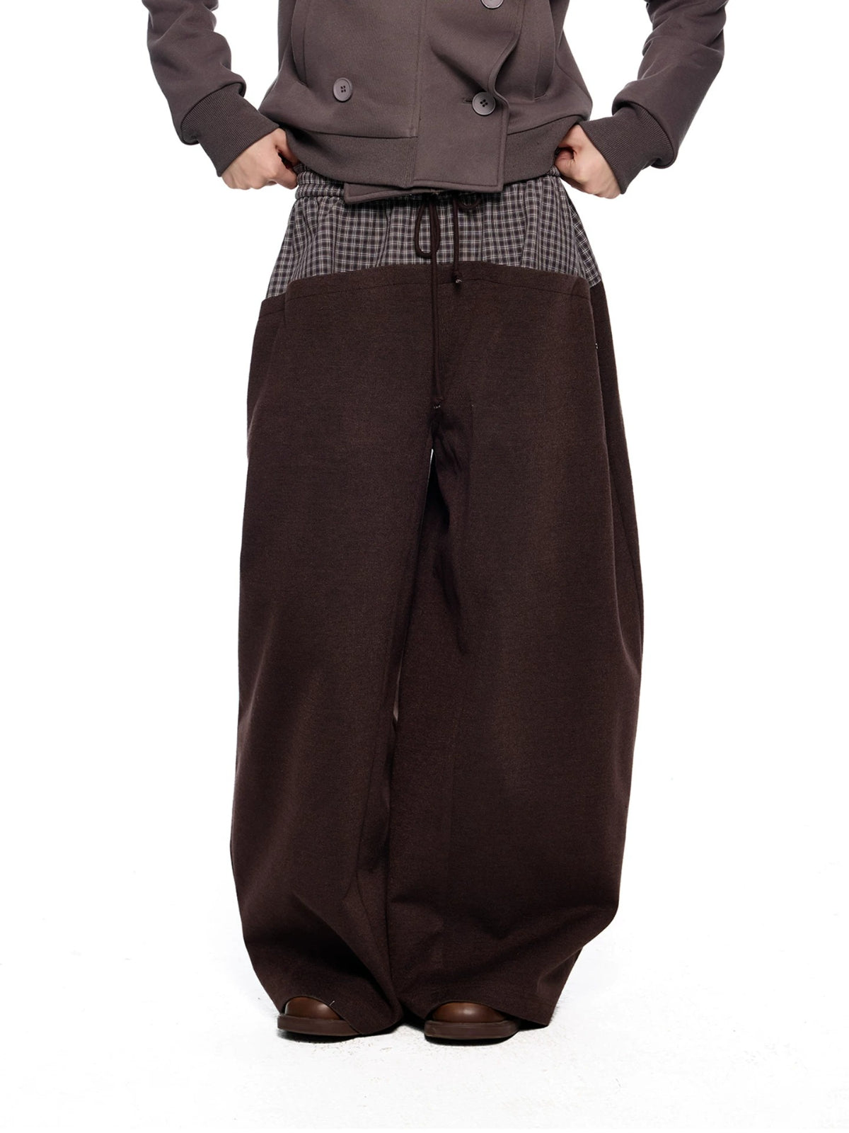 Plaid Drawstring Wide Leg Pants