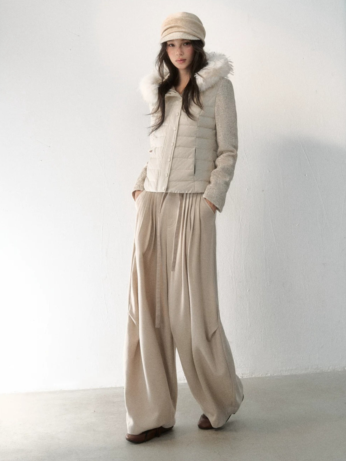 Fur-Trimmed Hooded Panelled Down Jacket