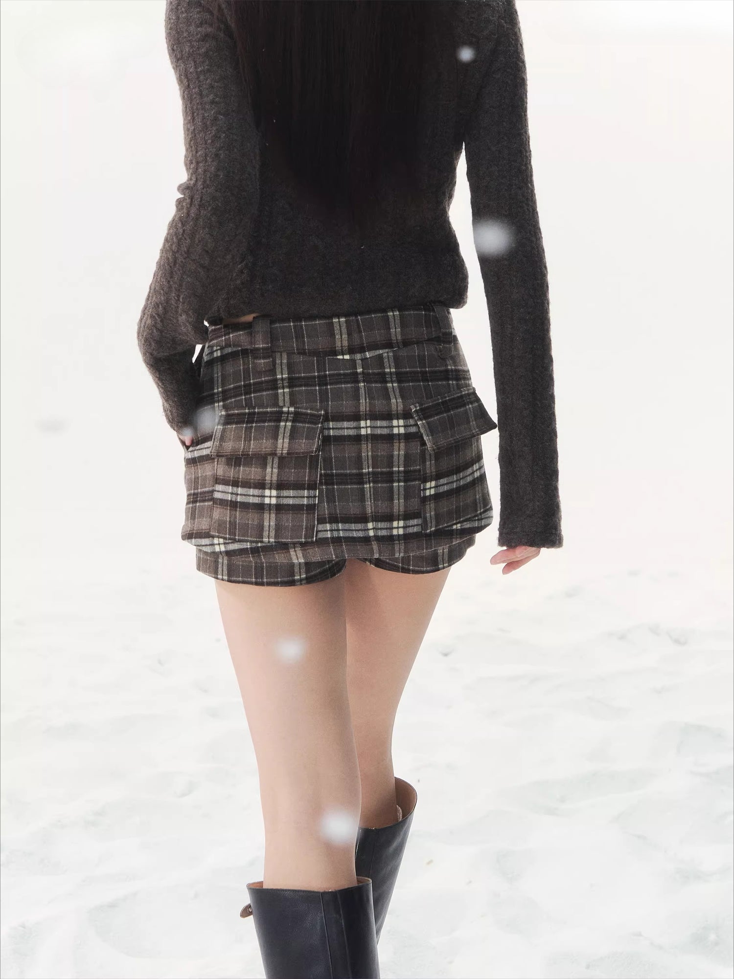 Plaid Collar Knit Set