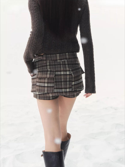 Plaid Collar Knit Set