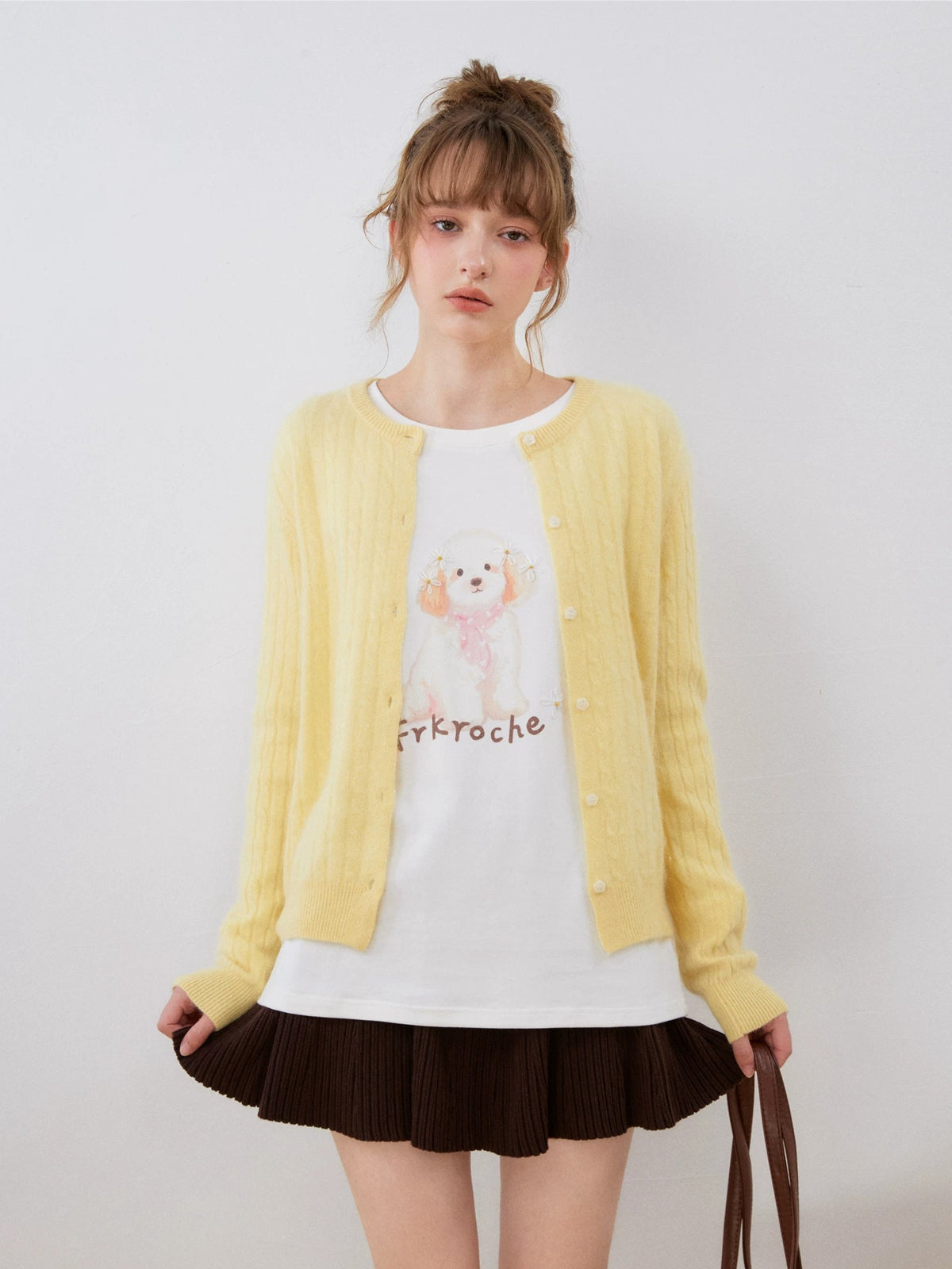 Cable Knit Wool Blend Cardigan
