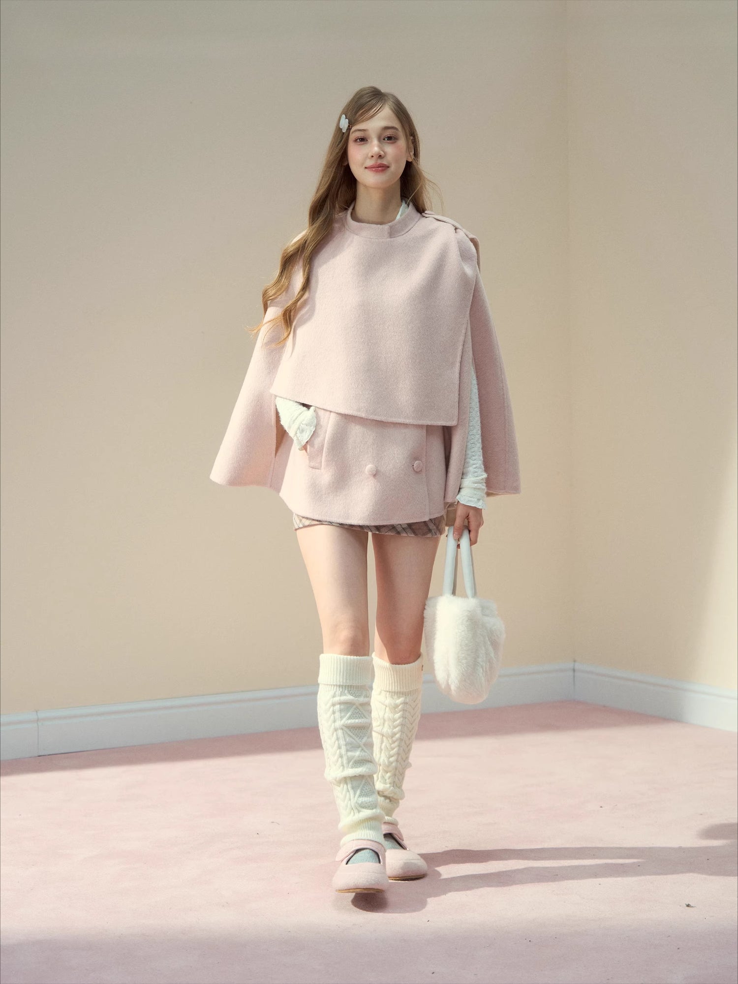 Pink Wool Cape Coat