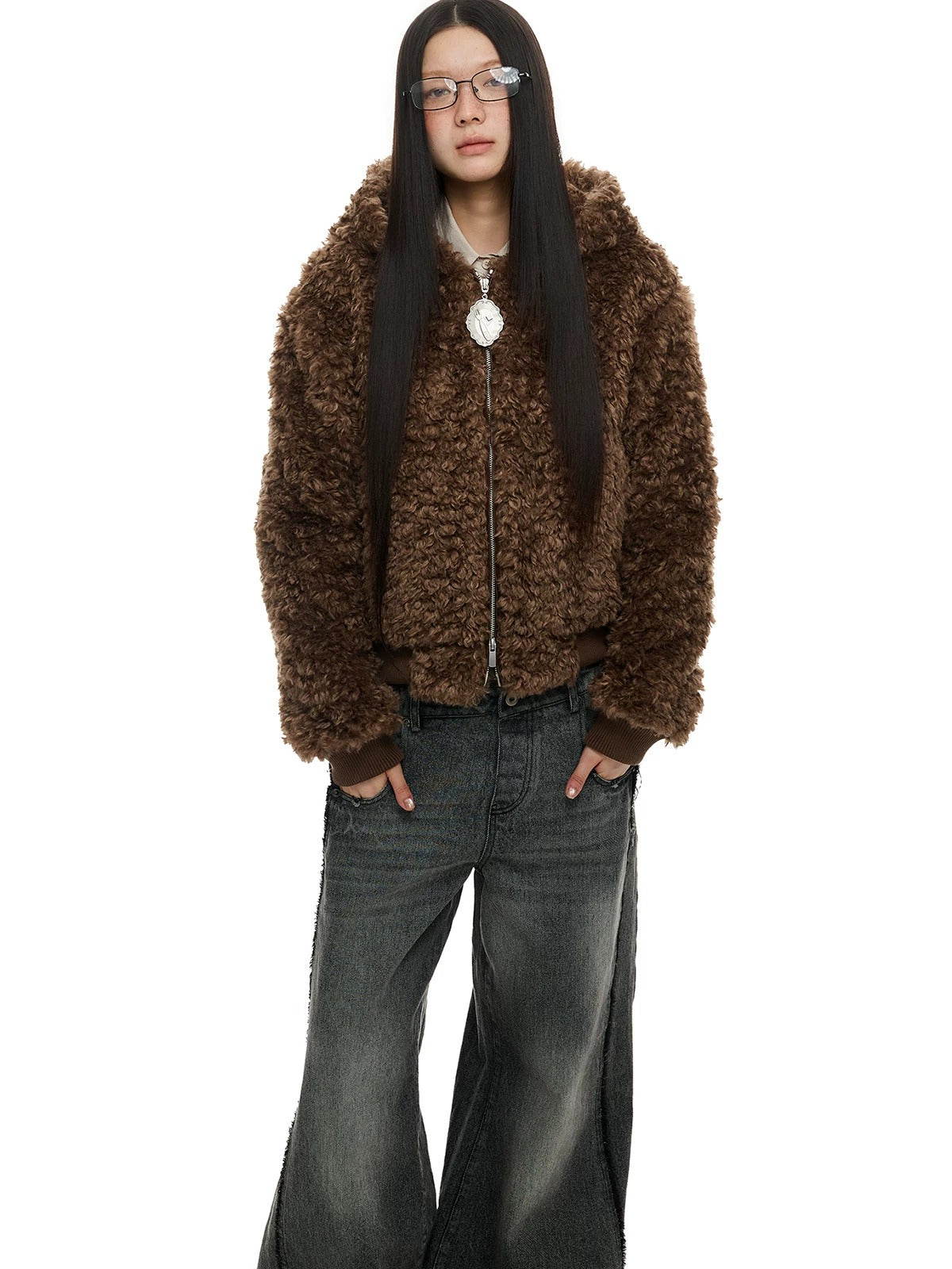 Faux Wool Hooded Short Coat