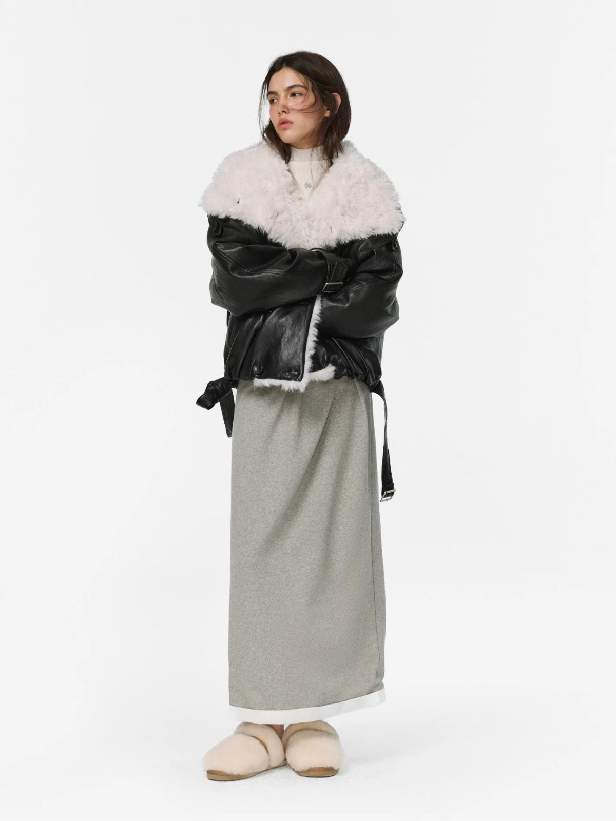 Midnight Fur Collar Leather Jacket