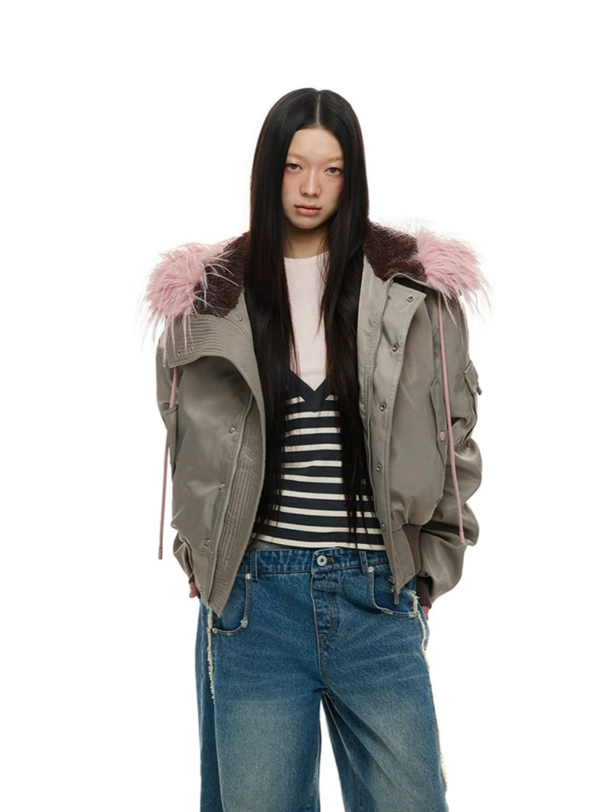 Vintage Hooded Fur Trim Down Jacket