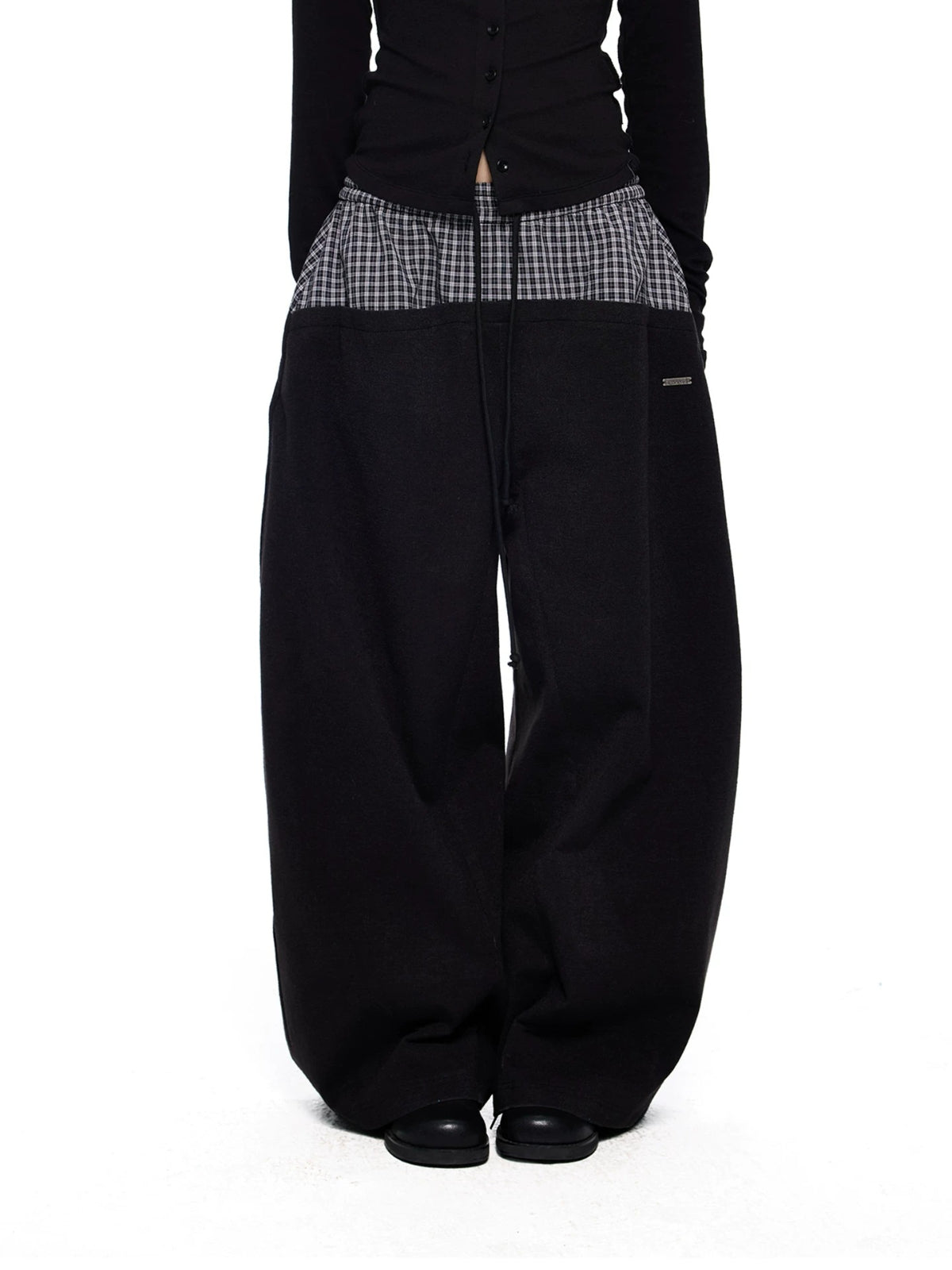 Plaid Drawstring Wide Leg Pants