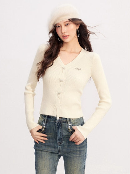 V-neck Shiny Yarn Knit Base Layer