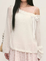 White Lace Knit Blouse & Skirt Set