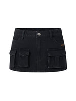 Asymmetrical Low - Rise Straight - Cut Denim Mini Skirt