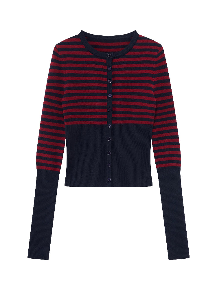 Stripe Wool Knit Cardigan