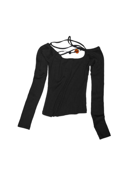 One-Shoulder Beaded Strappy Solid Color T-Shirt