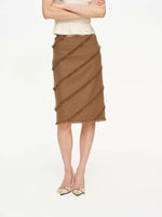 Asymmetric Fringed Wool Blend Skirt