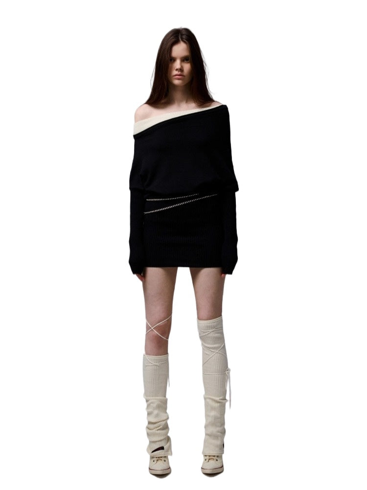 Black & Gray Asymmetric Layered Knit Dress