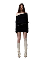 Black & Gray Asymmetric Layered Knit Dress