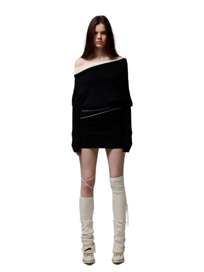 Black &amp; Gray Asymmetric Layered Knit Dress