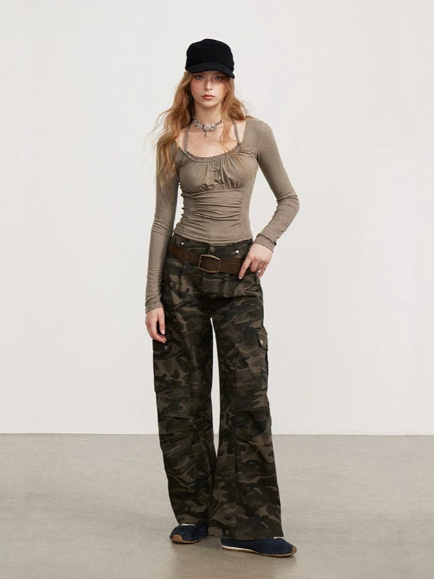 Ruched Tie Long Sleeve Top