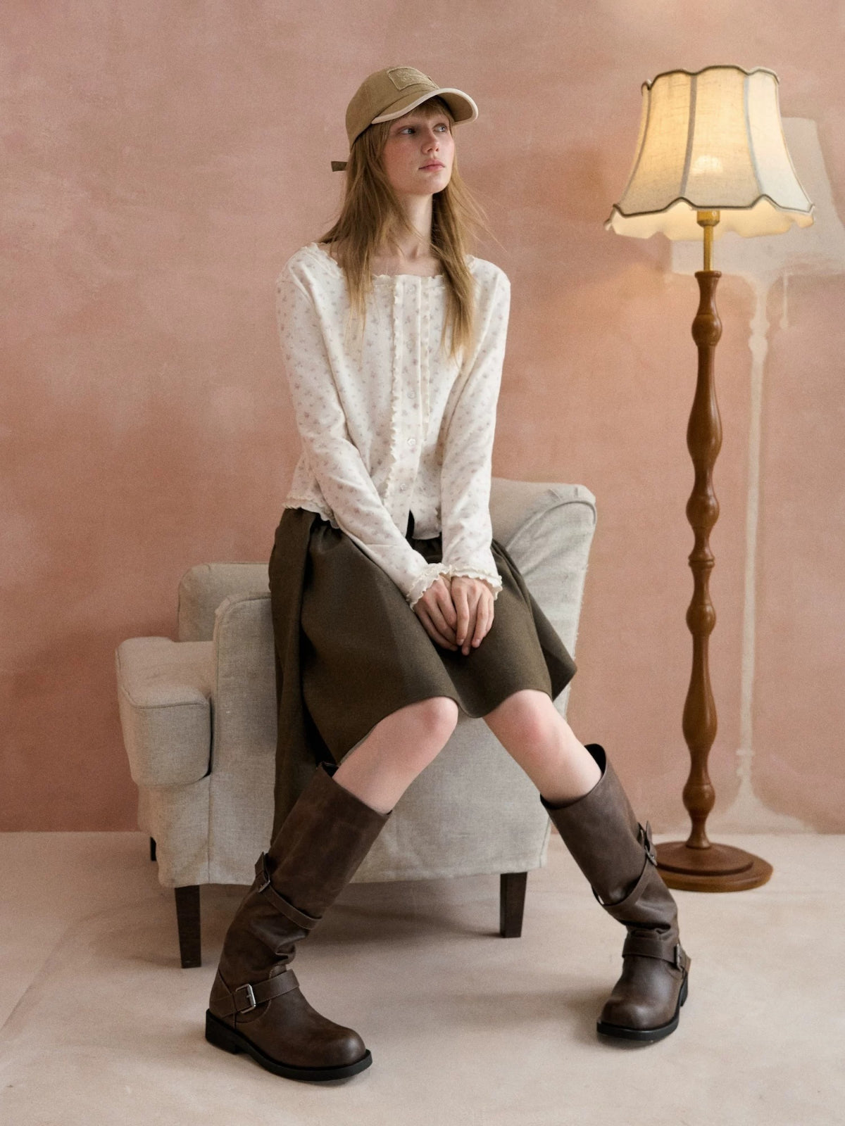 Floral Ruffle Edge Knit Cardigan