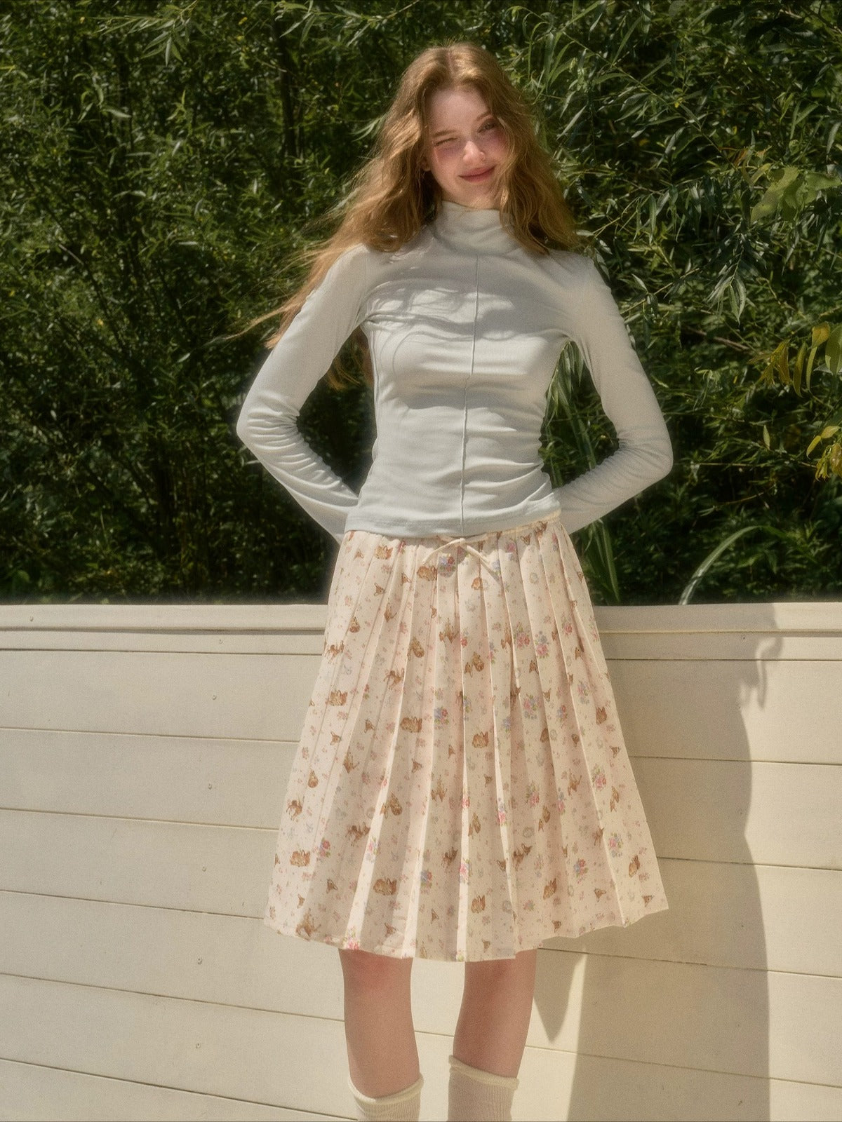 Pleated Floral Skirt