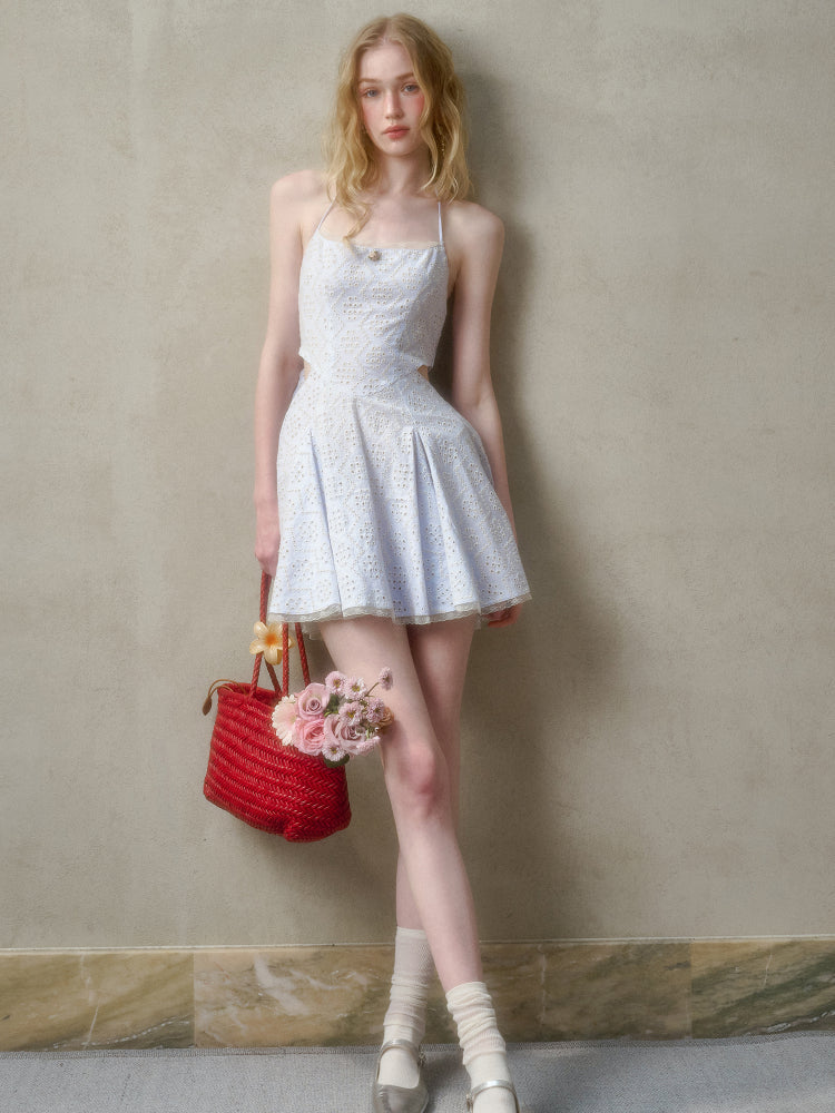 Natural Cotton Embroidered Little Blue Dress