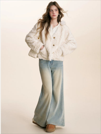 Detachable Scarf Plush Jacket