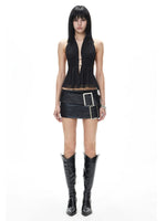Hollow Back Halter Crop Top
