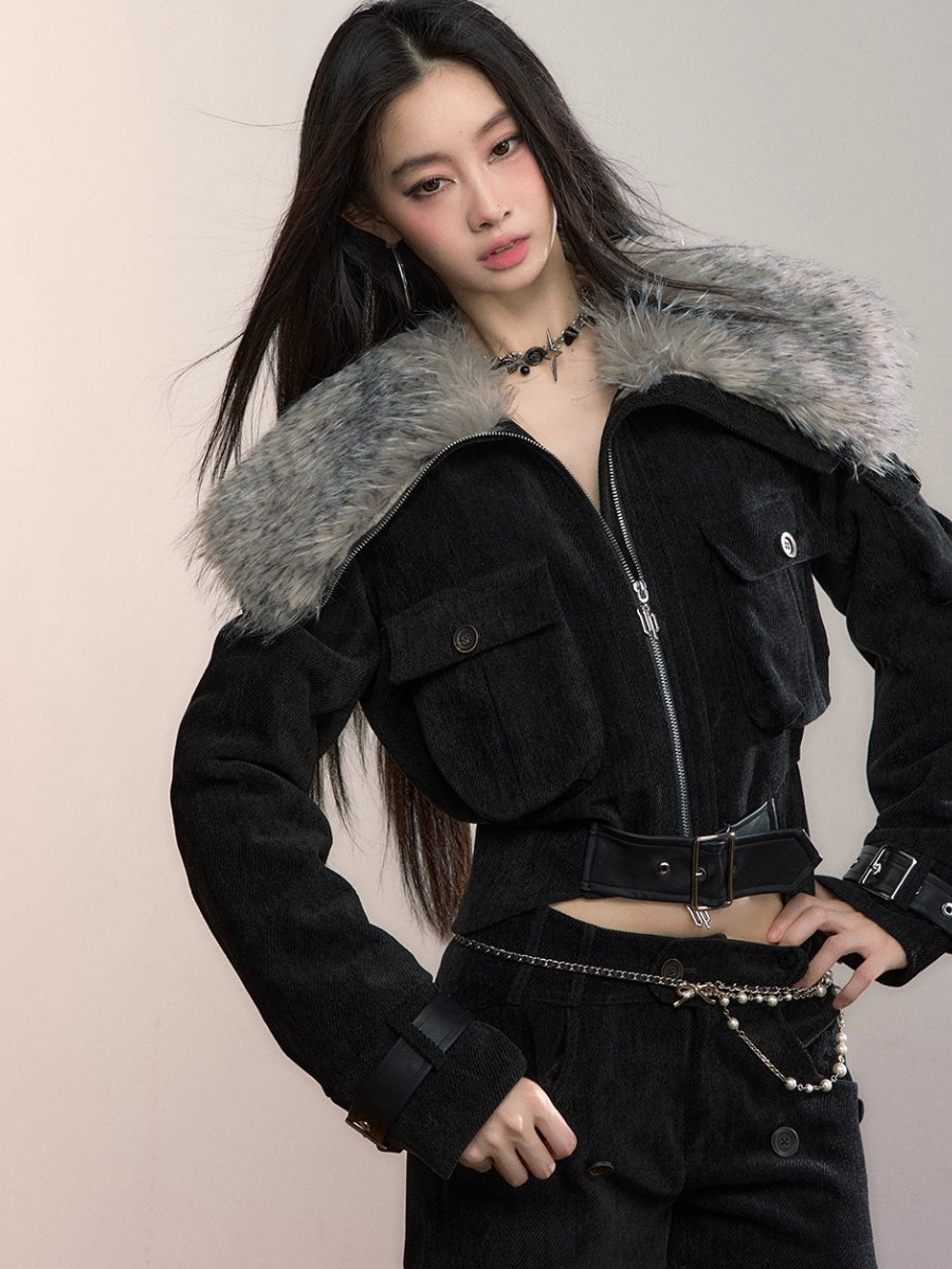 Leopard Print Oversized Fur Collar Thickened Coat
