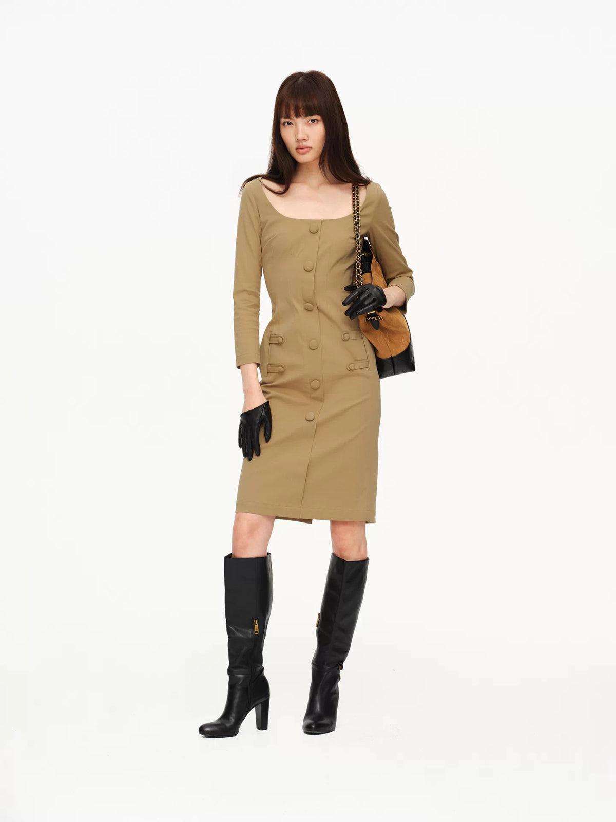 Square Neck Button Detail Dress