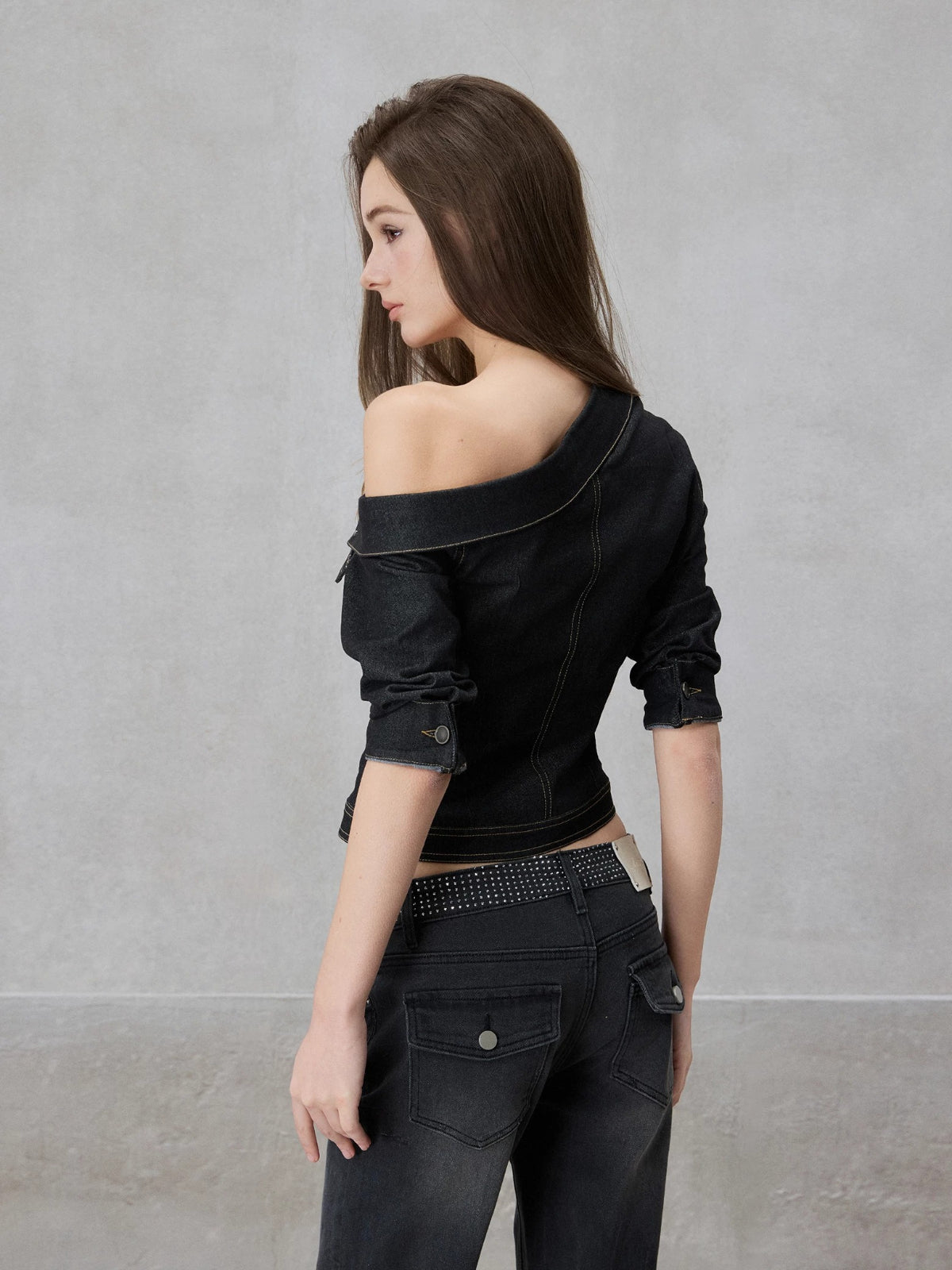 Asymmetric Denim Shirt Set