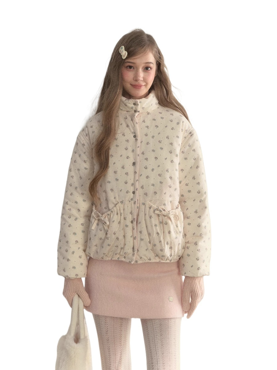 Pink Corduroy Floral Double-Sided Cotton Puffer Vest