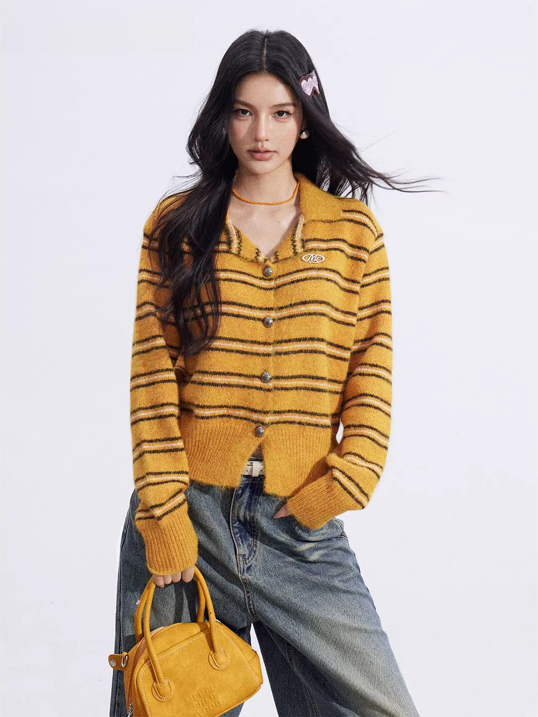 Contrast Stripe Polo Sweater