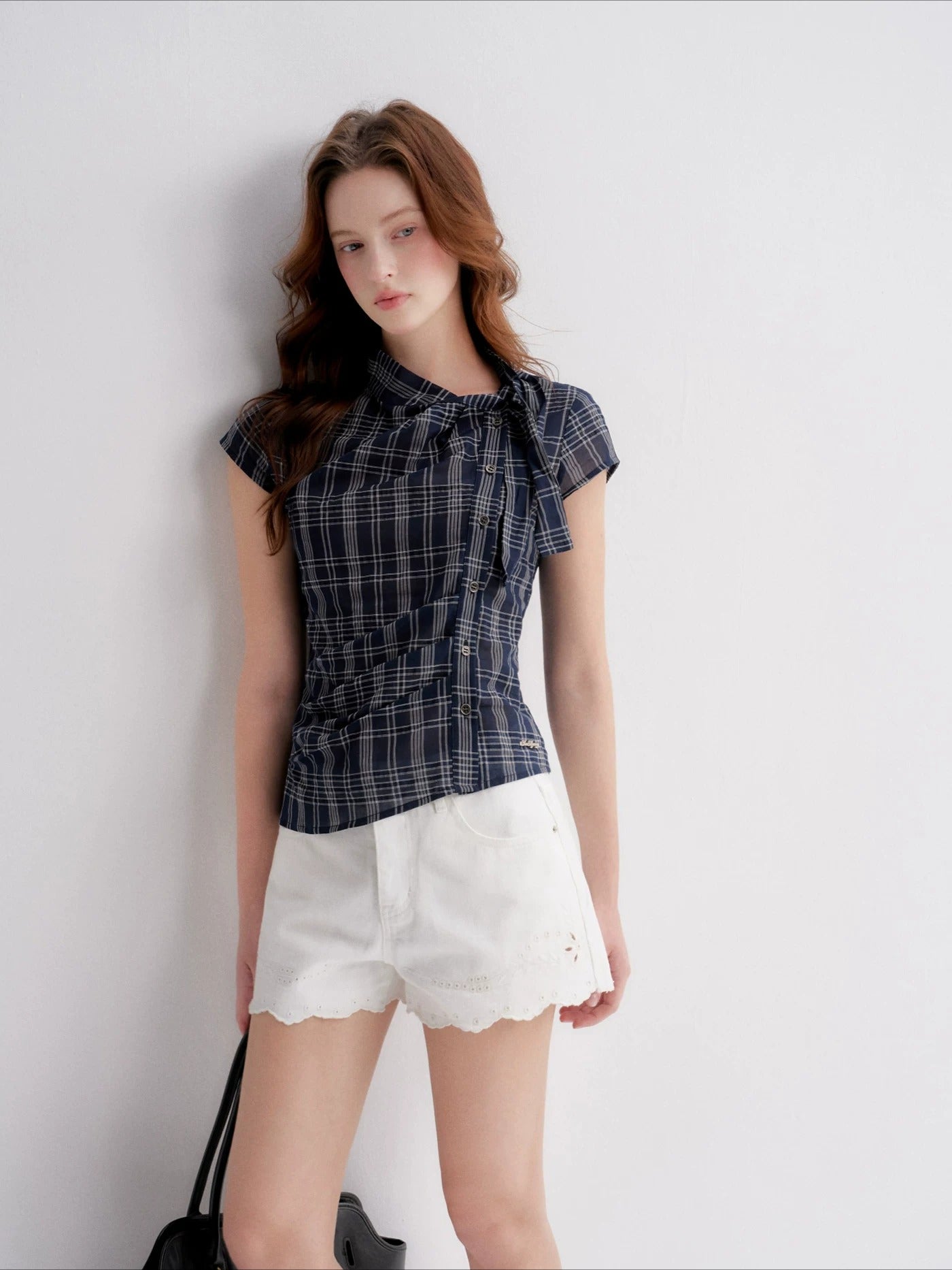Ruched Plaid Blouse