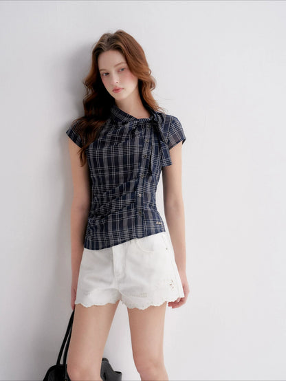 Ruched Plaid Blouse