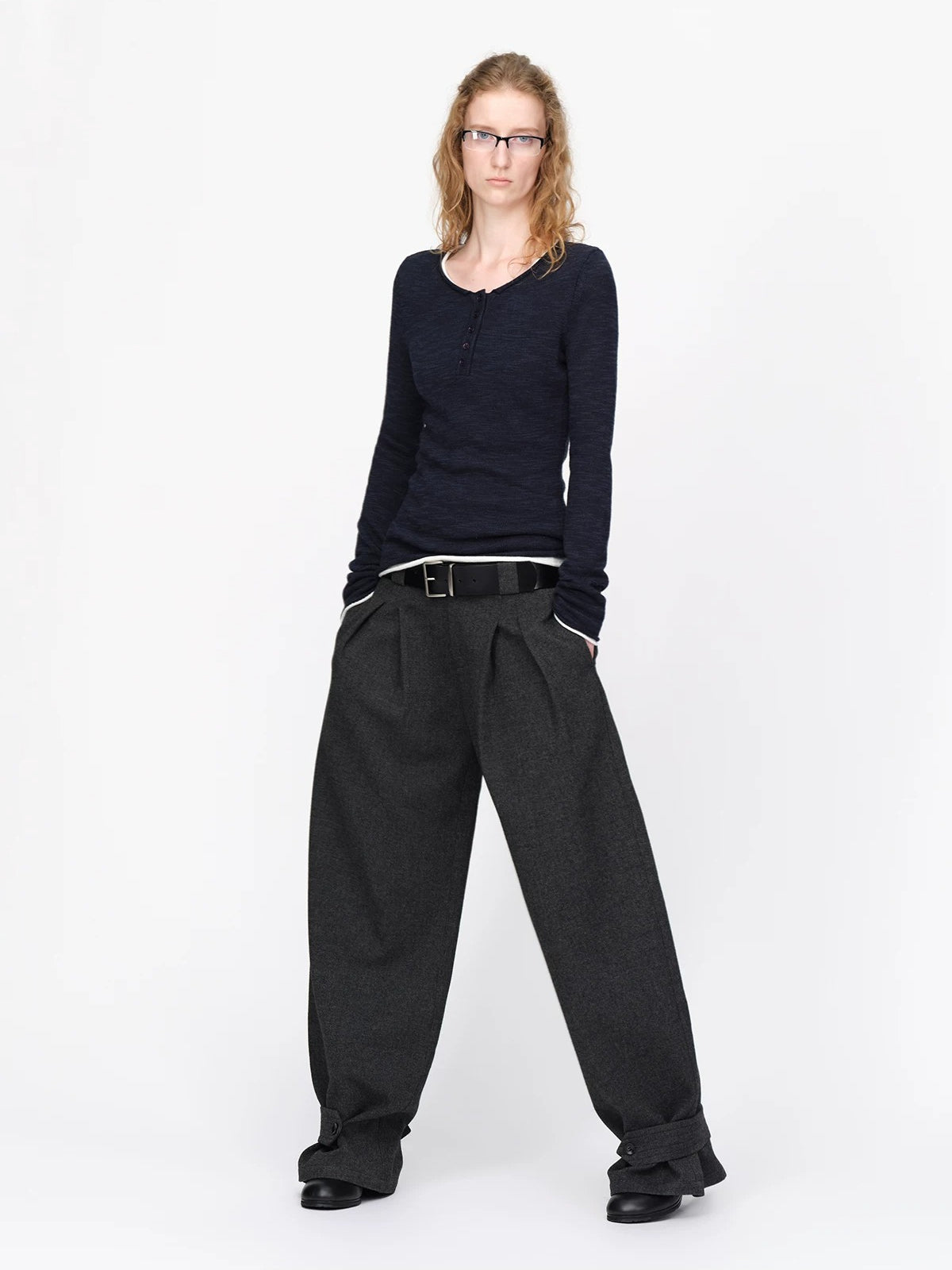 Wool Wide Leg Tailored Pants